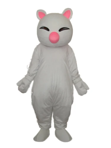 Fashion Design Big Pink Nose White Cat Mascot Costume Adult Birthday Party Fancy Dress Halloween Cosplay Outfits Clothing Xmas