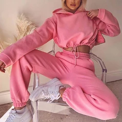 New Street Hot Fashion Casual Sweatshirt Solid Color Thick Two Piece New Sports Leisure Suit Long-Sleeved Style Womens Suit