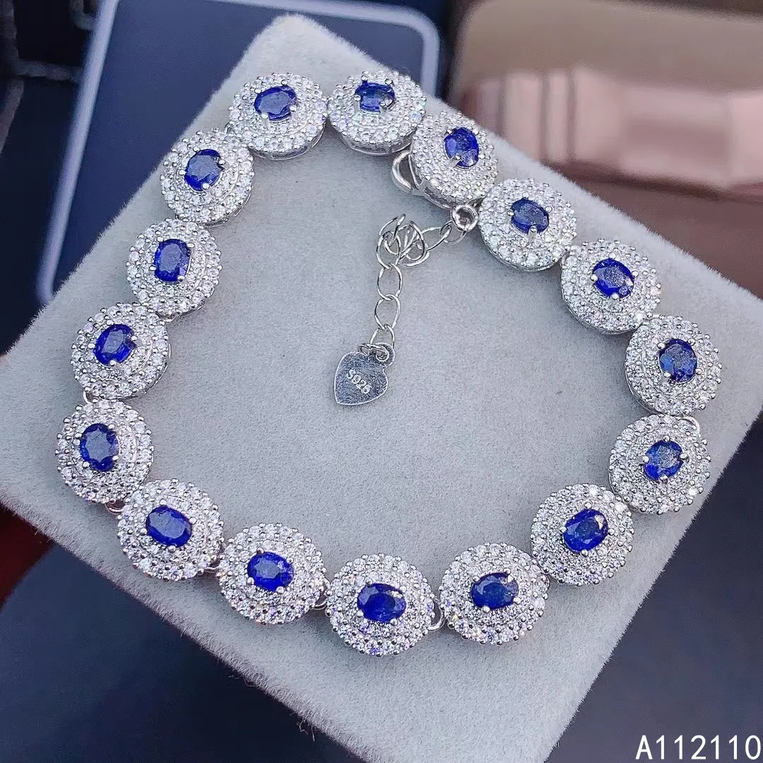 

Fine Jewelry 925 Sterling Silver Inset With Natural Gemstones Women's Luxury Elegant Oval Sapphire Hand Bracelet Support Detecti