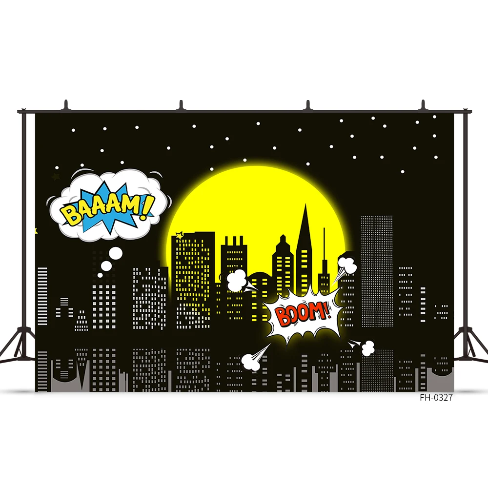 Custom Name Superhero Cityscape Super Hero Birthday Party Photography Backdrops Baby Photo Background Boy Photocall Photo Studio