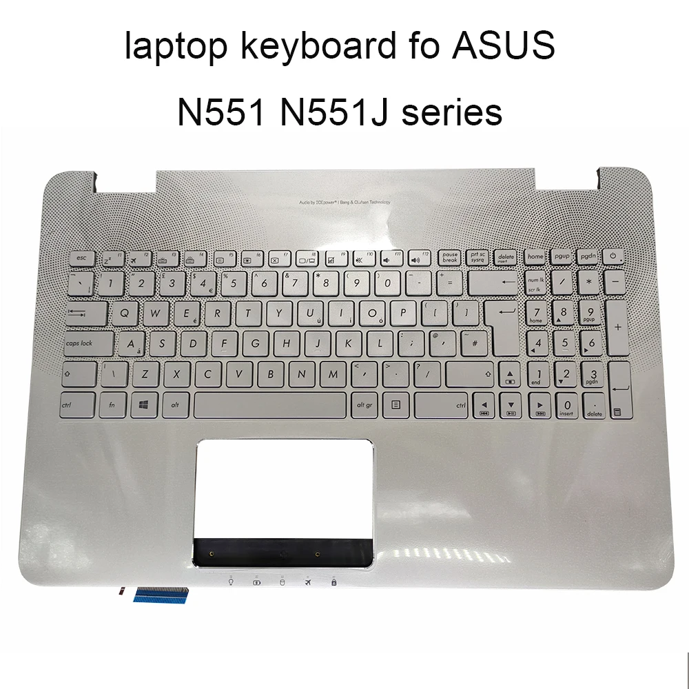 

Replacement N551 US Latin UK British Euro Backlit Keyboard Palmrest for ASUS N551JK N551JM N551VW Silver Cover 90NB07F1-R30LA0