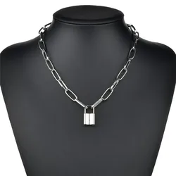 Simple Rock Choker Lock Necklace Layered Chain On Neck With Lock Punk Jewelry Mujer Key Padlock Pendant Necklace For Women Gift