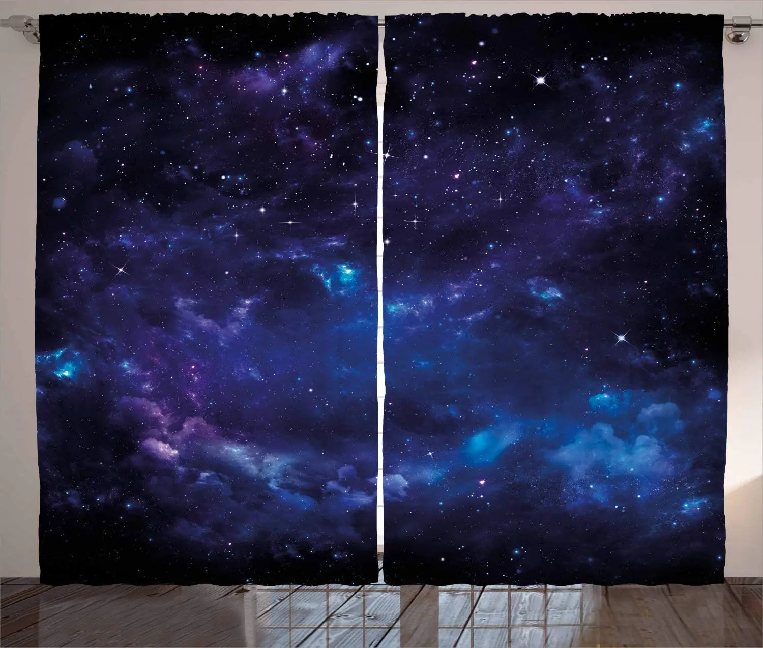 

Purple Charcoal Sky Curtains Space Night Time Universe Stars and Nebulas Distant Parts Galaxy Living Room Bedroom Window Curtain