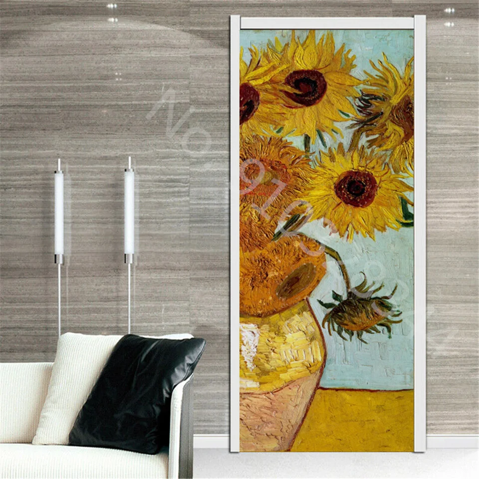 Oil Painting Door Sticker 3D Self-Adhesive Wallpaper For Porch Living Room Decoration Mural Interior Doors Cover Home Design Art
