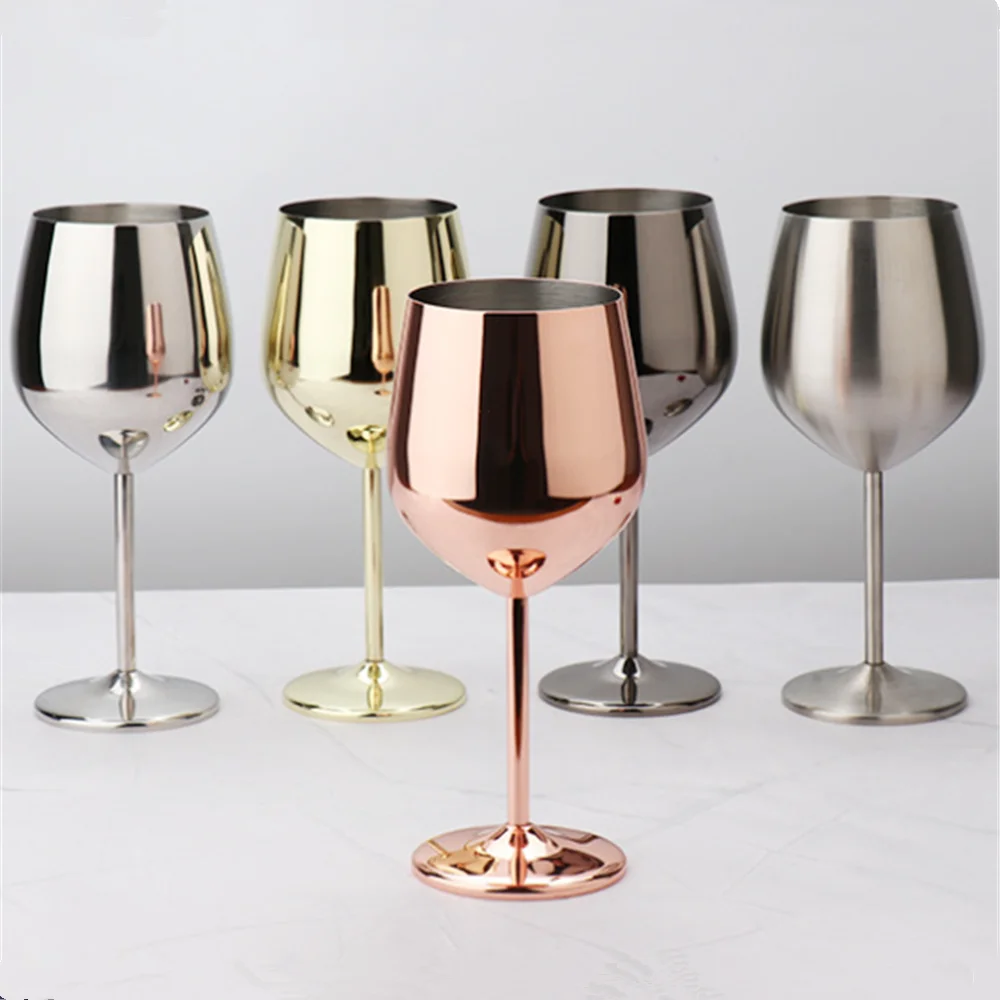 Red Wine Glass Rose Gold Goblets Juice Drink Champagne Goblet Party Barware Kitchen Shatterproof Stainless Steel Glass 200/500ML