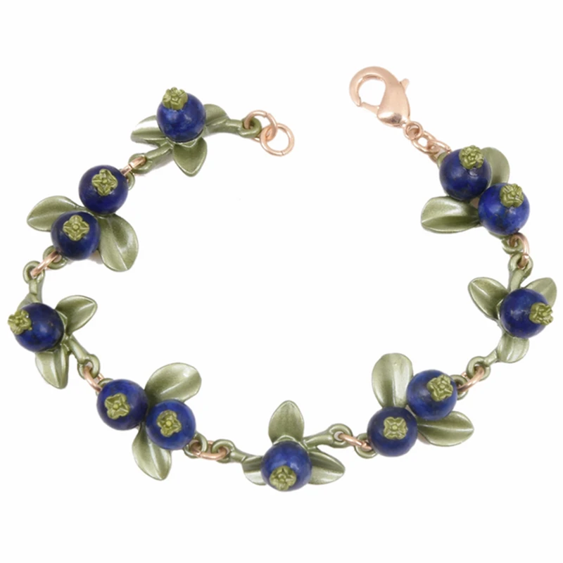 HUANZHI 2020 NEW Sweet Metal Plant Leaves Freshwater Pearl Fruit Blueberry Bracelet For Women Girls Party Birthday Jewelry Gift