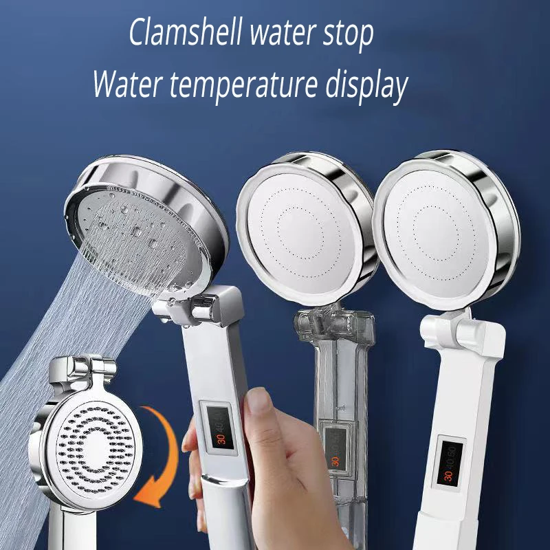 

Foldable smart Shower Head Digital Temperature shower Filter Flip Cover Water Stop Shower Massage Pressured Water Saving Shower