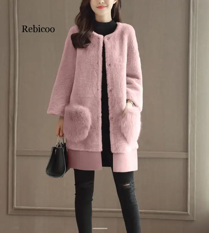 Female winter solid color high quality fur coat Women's Long Long Slim Fit faux fur coat Girly cute fashion teddy coat