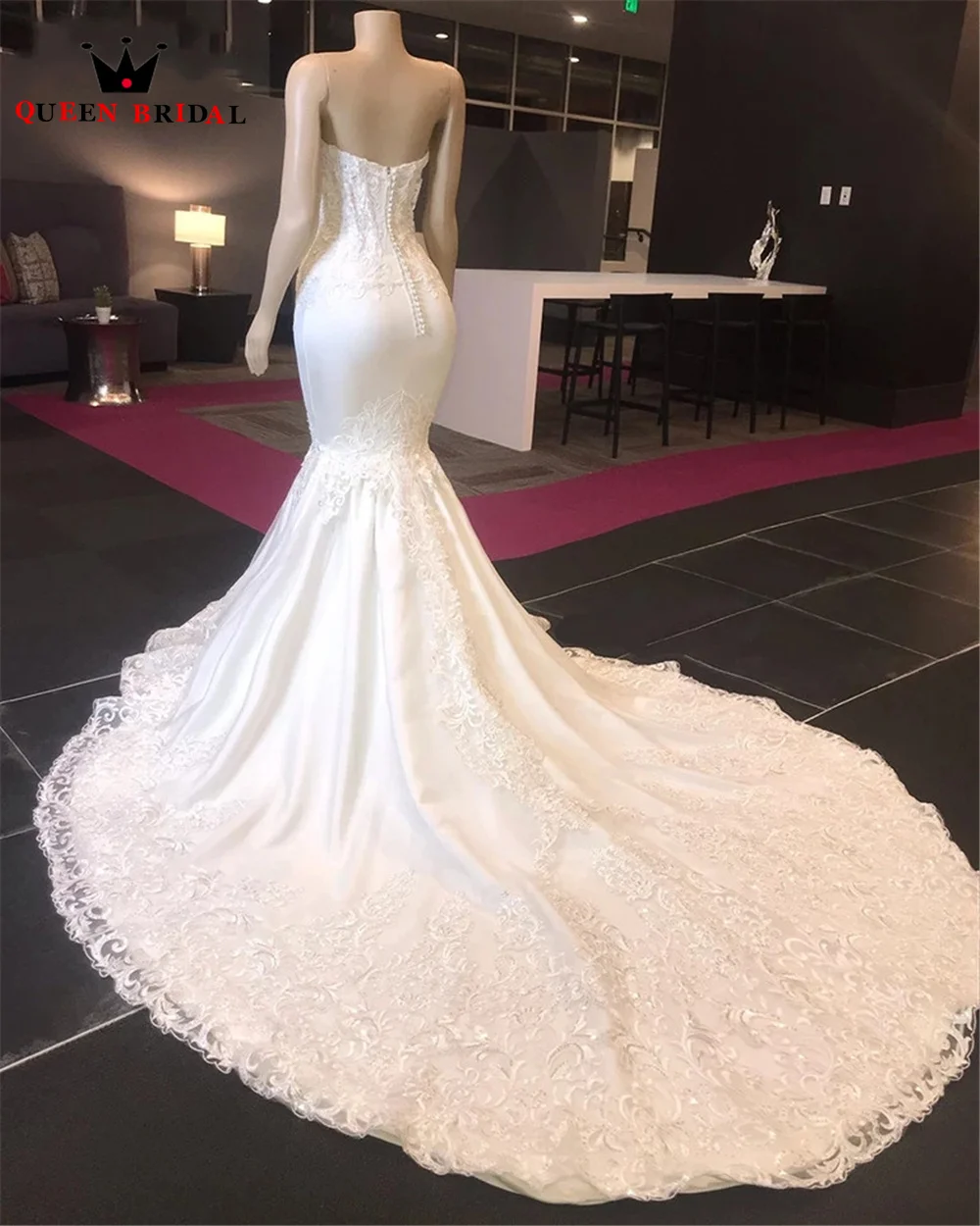 Vestidos de novia de satén con cuentas de cristal para mujer, vestidos de novia formales largos, Sexy, encaje de sirena, escote Corazón, tamaño personalizado, DK36M