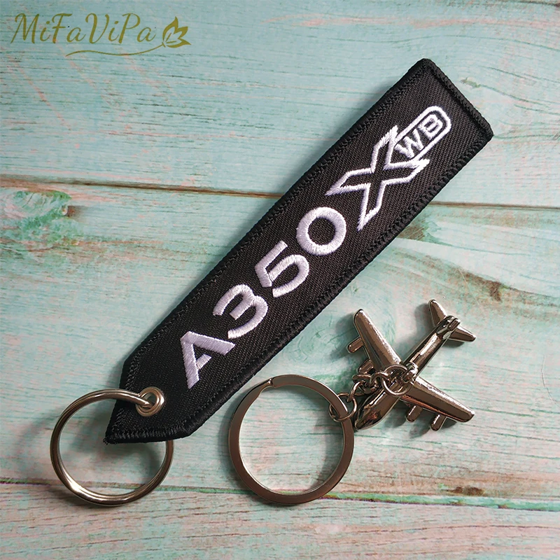 MiFaViPa Fashion Trinket AIRBUS Gift Aviation Keychain Aircraft Key Chain with 1 PC Metal Plane Embroidery A350 Black Key Chains