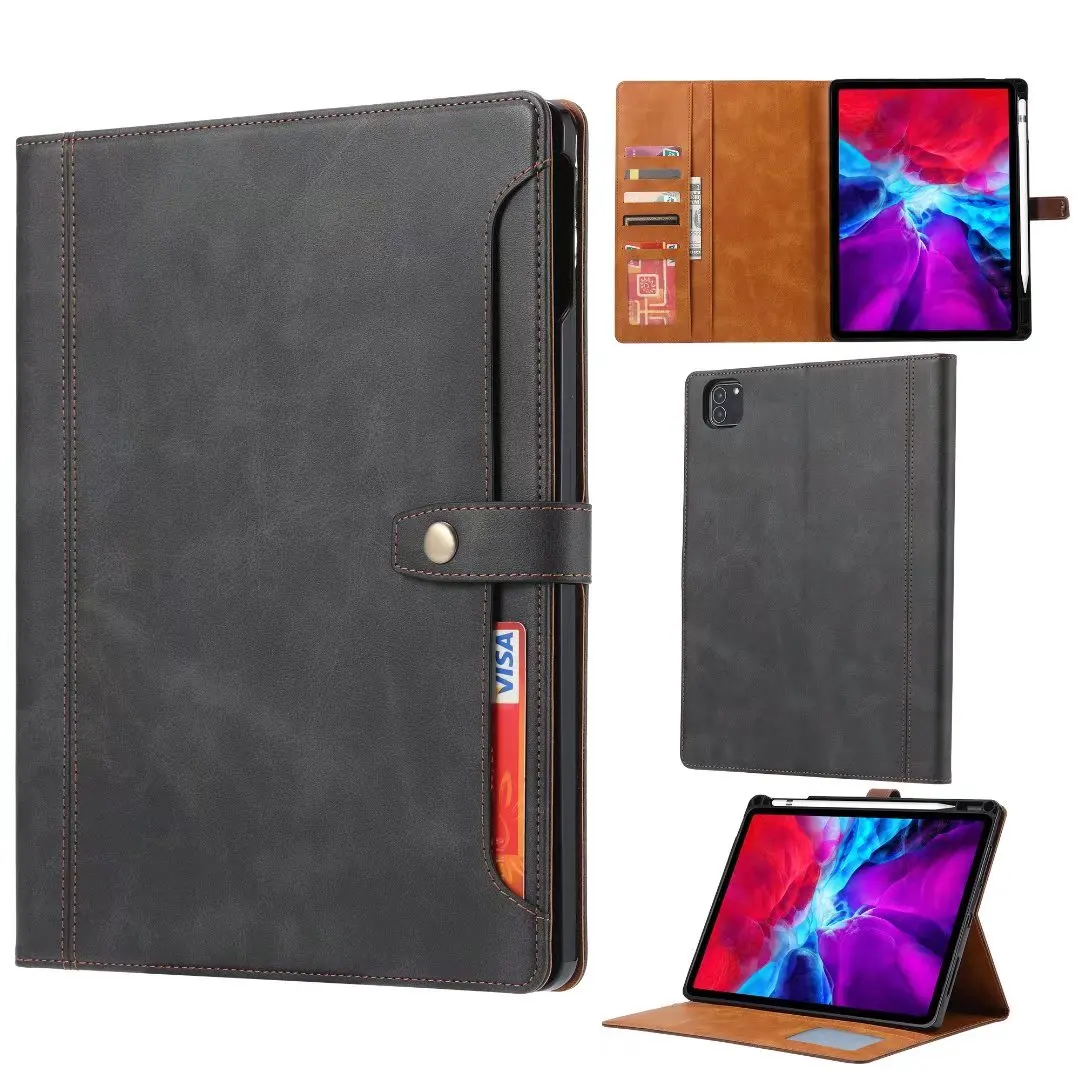 Capa Carteira de Couro e Caneta, Capa para Tablet, Funda iPad Pro 12, 9, 2018, 2020, iPad Pro 12.9, 5th, 4th Gen, Coque Fashion