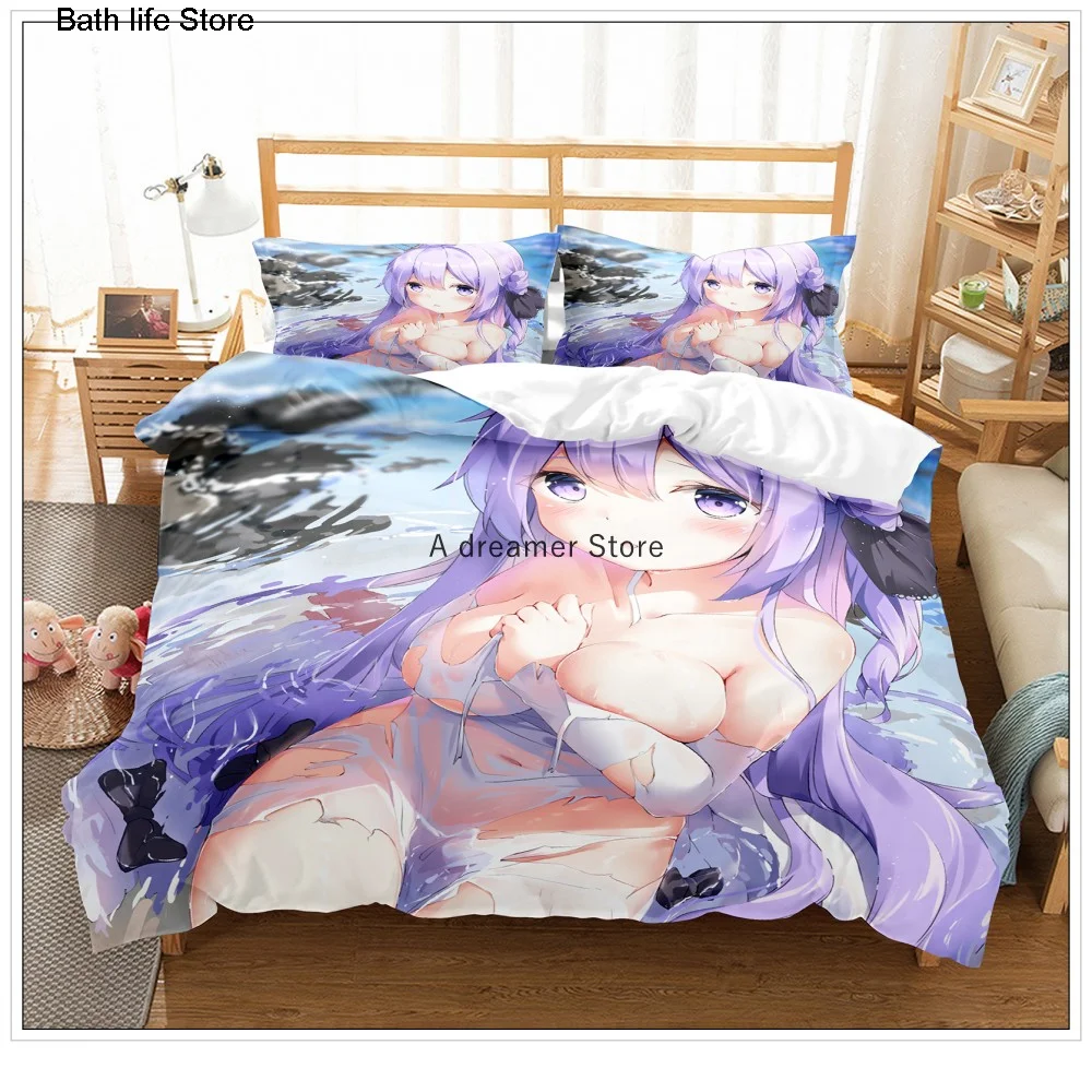 

Anime Azur Lane Duvet Cover Set Cute Sexy Girl Comforter Bedding Set Double Size Kids Cartoon Bed Linen No Bed Sheet