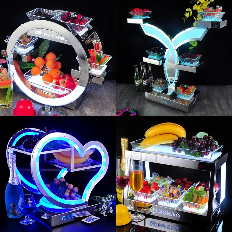 KTV Bar Luminous Fruit Plate Rack Led Stainless Steel Snack Rack Creative Snack Snack Plate Fruit Platter Fruit Plate Dish