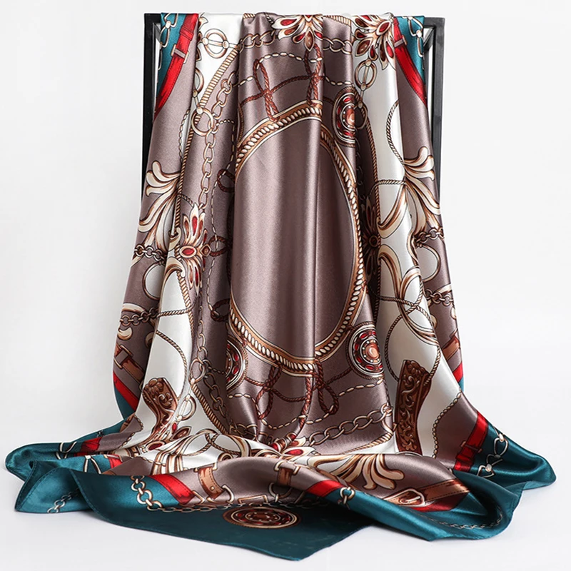 Foulard en Satin de Marque de Luxe pour Femme, Châle à la Mode, Imprimé Léopard, Carré 90x90cm, Bandana Parbones, Écharpe de Sauna