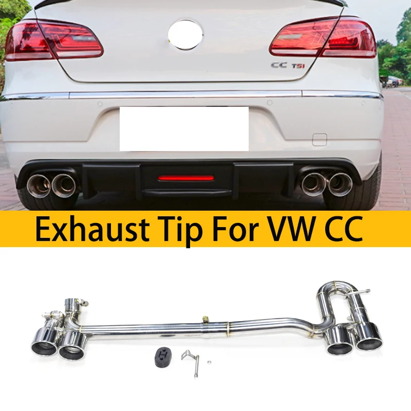 1 Set 304 Stainless Steel Car Exhaust Tip For VW CC Muffler Tips 4 Out Carbon Fiber Exhaust Pipe Nozzle System