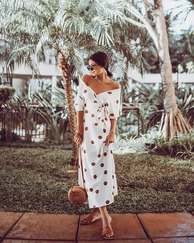 Women Off Shoulder Pilka Dots Bikini Cover Up Chiffon Beach Dress Robe De Plage Pareos De Playa MujerBeachwear Tunic