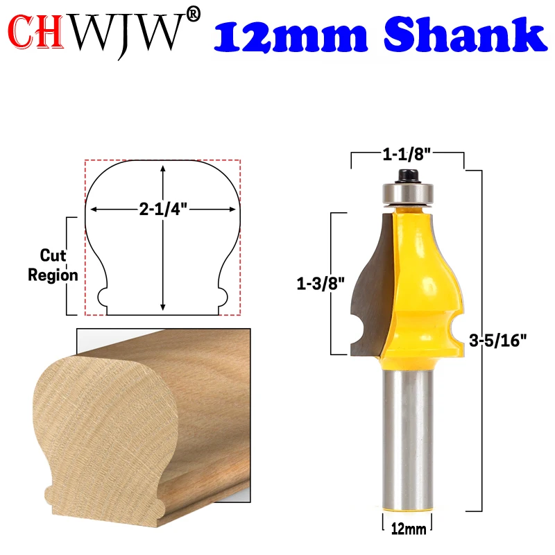 CHWJW 1-2PC 12mm Shank Traditional Thumbnail Classical & Beaded Handrail Router Bit Set Woodworking cutter Tenon Cutter
