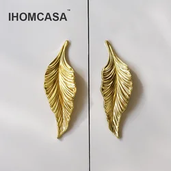 IHOMCASA Gold Tree Leaf Copper Furniture Kitchen Handles Cabinet Knob for Wardrobe Drawer Door Pulls Vintage Brass European
