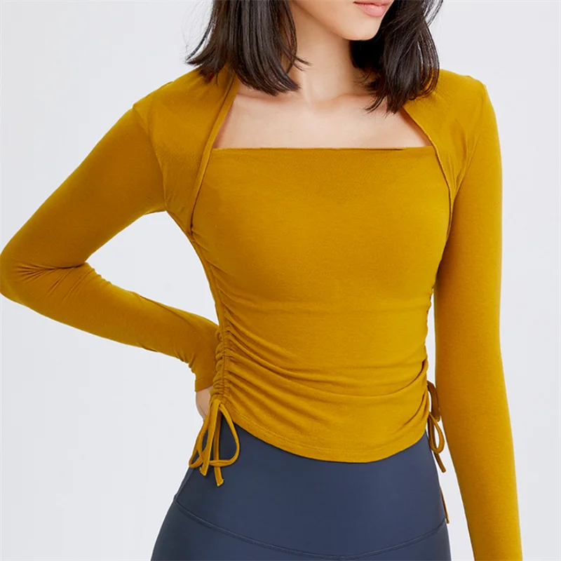 Sexy Neck Tight Fit Women Fitness Top Soft Long Sleeve Yoga Shirt Stretchy Sport T-shirts Lightweight Workout Clothes for Gym