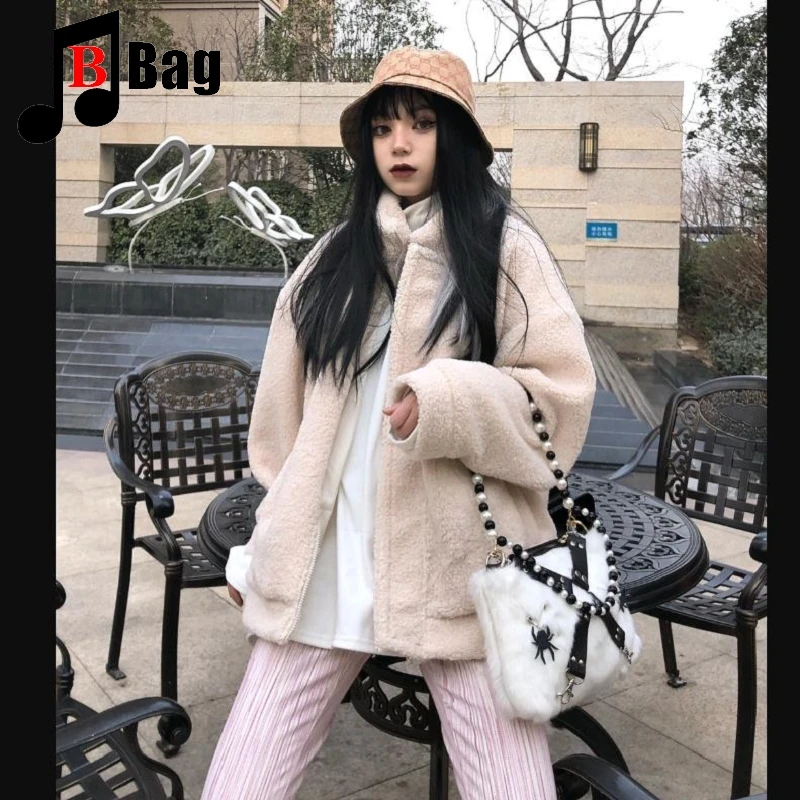 Gothic Lolita Women Girl shoulder bag  Punk underarm bag Y2K Messenger Bag furry spider chain Handbag Satchel Harajuku bag tote