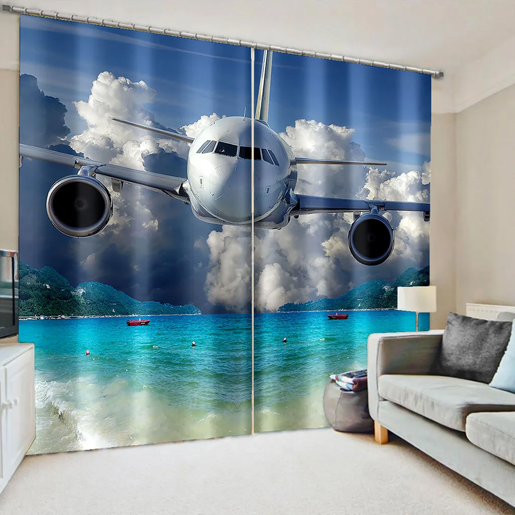 

High Beautiful Photo Fashion Customized 3D Curtains blue scenery white fly curtains Drapes Cortinas