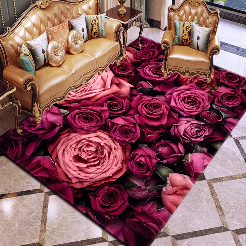 

3D Flowers Pattern Carpets for Living Room Bedroom Area Rugs Non-Slip Hallway/Kitchen Floor Mats Parlor Decor Large Size Carpet