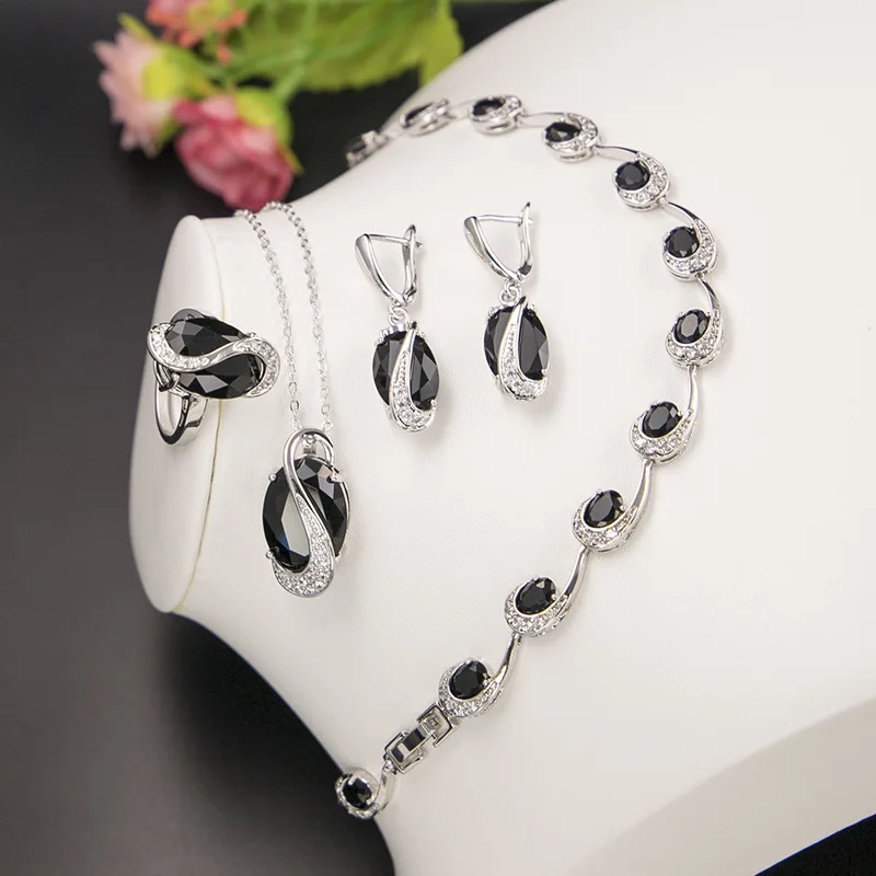 Xutaayi Cubic Zirconia Silver 925 Jewelry Sets Women With Earrings Bracelet Necklace Pendant Ring Birthday Gift