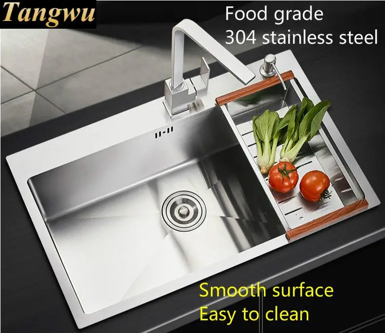 Free shipping Home kitchen manual sink single trough high quality wash vegetables standard 304 stainless steel 50x43/68x46 CM