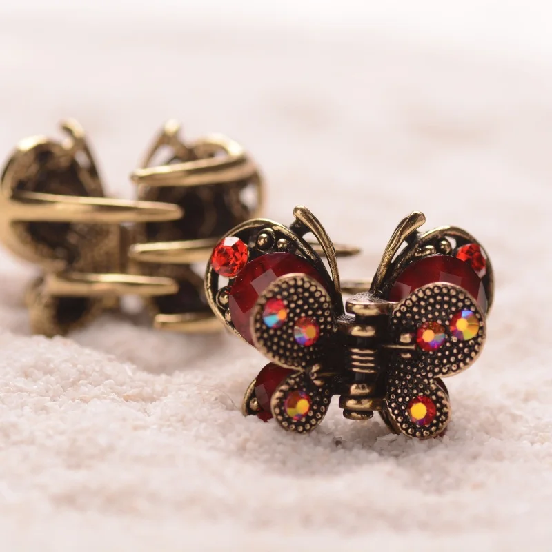 Retro Butterfly Hair Clip Small Rhinestone Hair Claw Crab Antique Metal Hair Pin For Women Hair Accessories