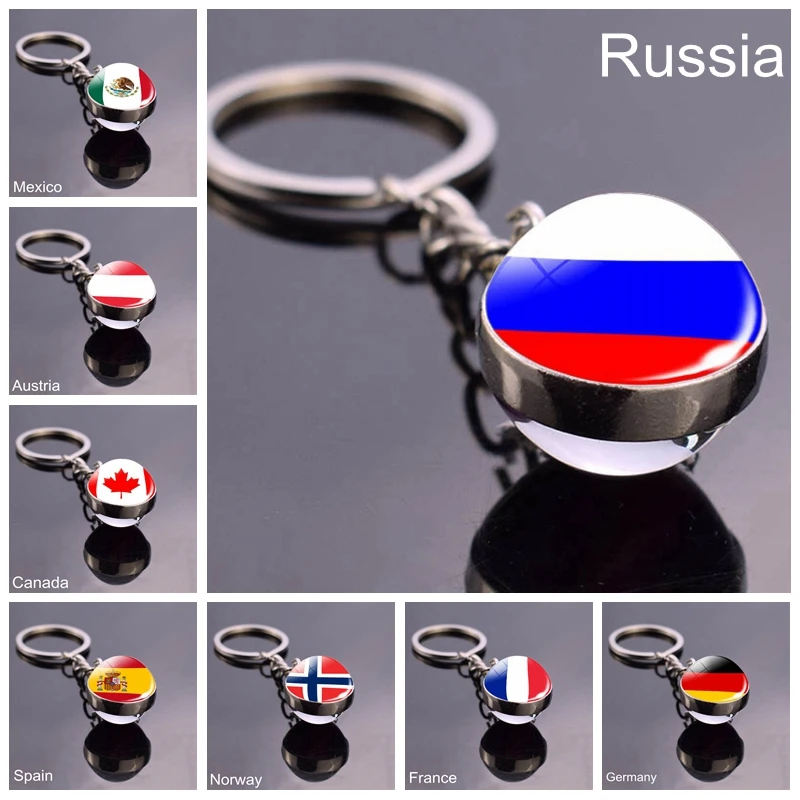 

Glass Ball Keychain National Flag Key Pendant Travel Souvenir Gift Men's Pendant Decoration Convenient to Carry