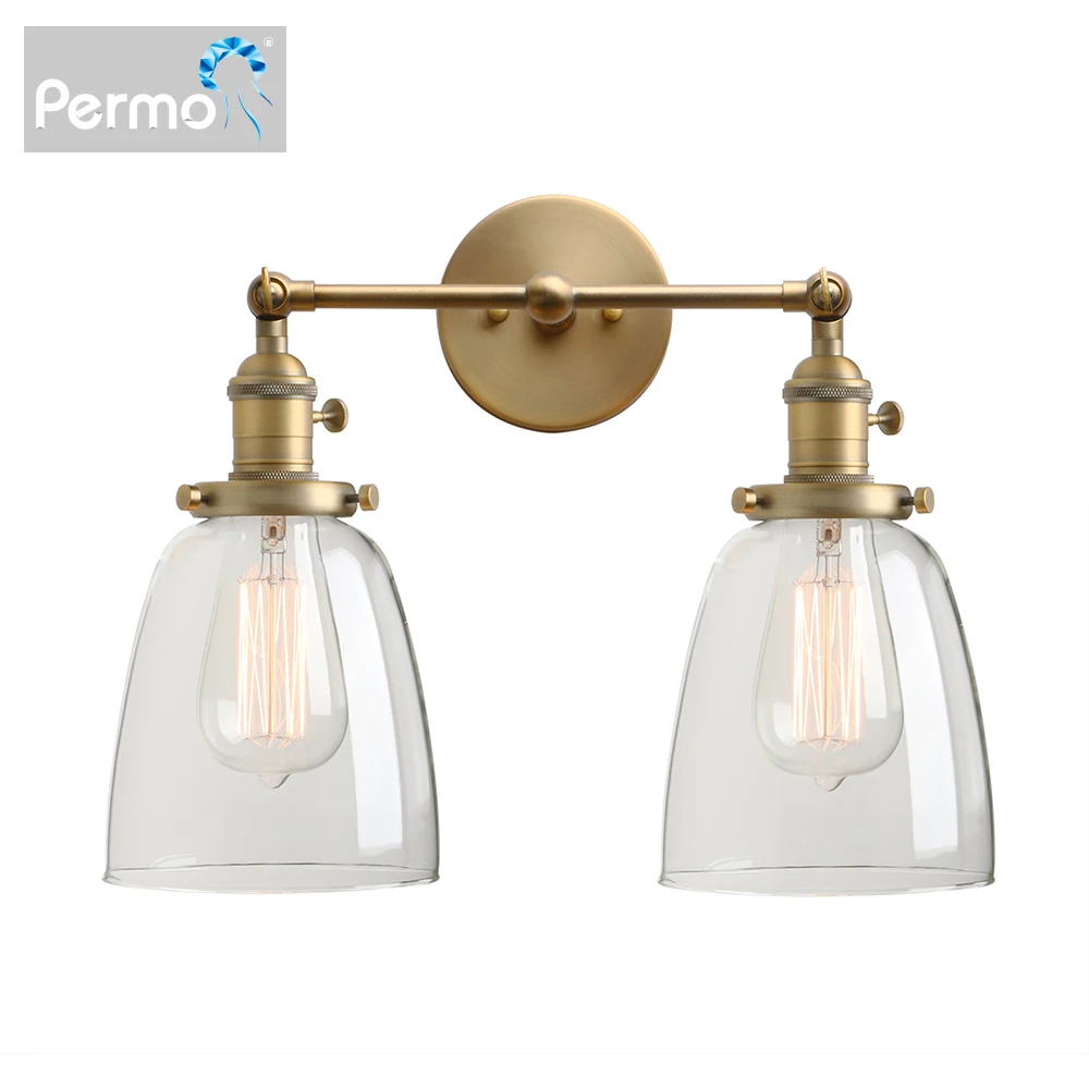 Permo  2-Light Vintage Style Industrial Wall Light Sconce Light Fixture with 5.6Inches Oval Cone Clear Glass Shade