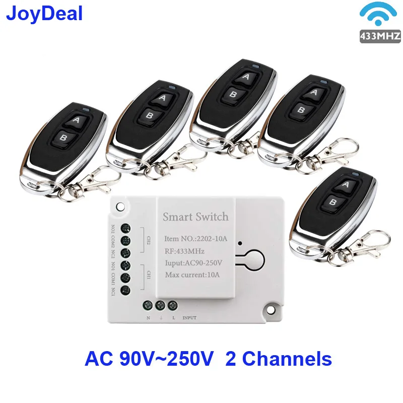 

433 Mhz Universal AC 110V 220V 2CH Output Wireless Remote Control Switch and RF Transmitter For Led Light Fan Motor Diy Control