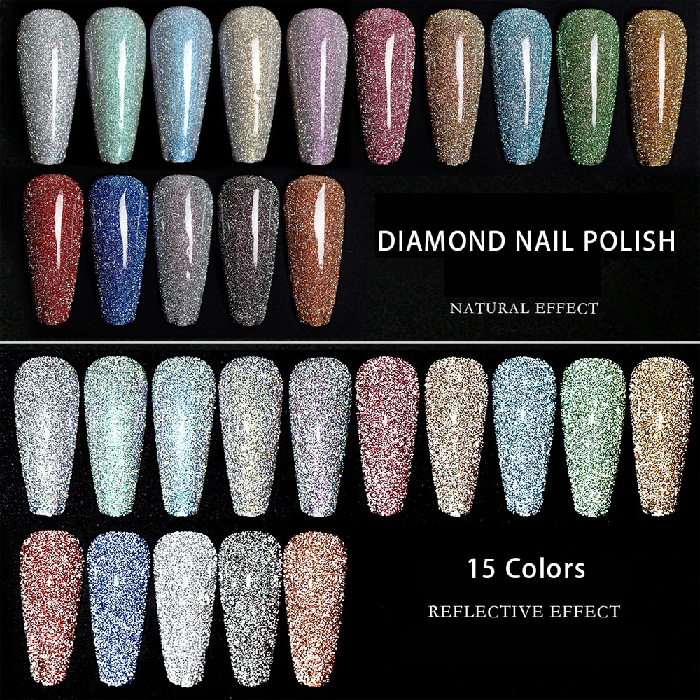 

VDN 15 Color Glitter Chips Diamond Gel Nail Polish UV LED Soak Off Gel Varnish For Manicure Sparkling Laser Nail Art Gel Lacquer