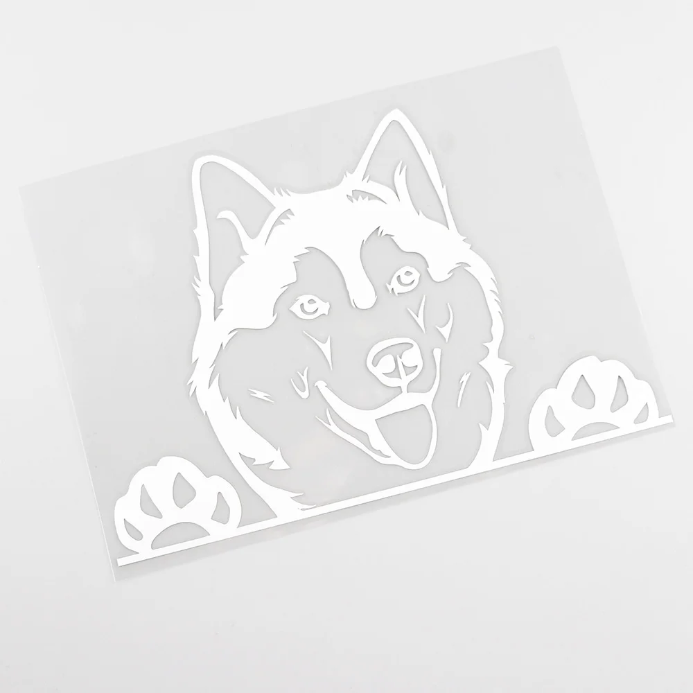 YJZT 17.5CMX11.7CM Cute Husky Dog Peeking Decal Vinyl Fashion Car Stickers Black/Silver