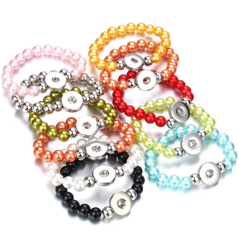 Snap Jewelry 18mm Snap Button Bracelet Elastic Adjustbtale Handmade Colored Resin Beads Bracelets for Women Gilrs ZE506