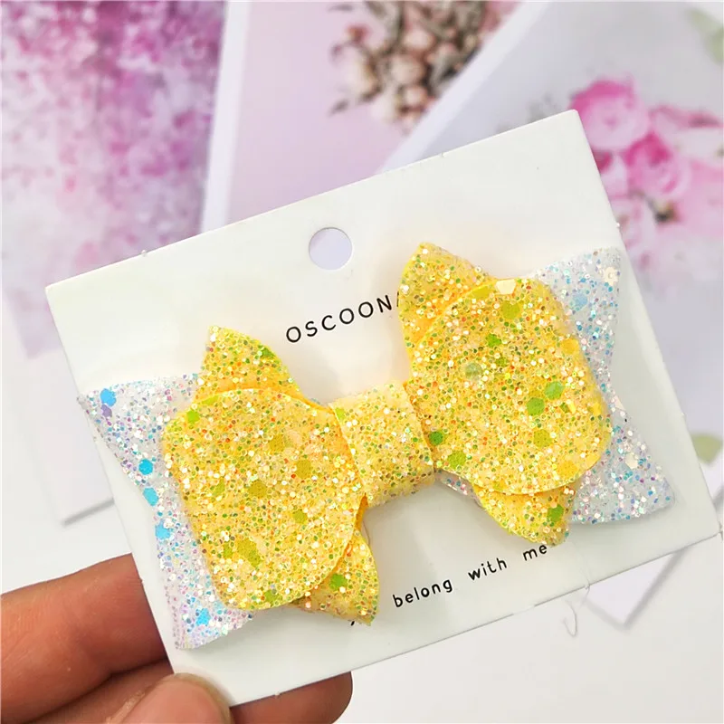 1PCS Lovely 7 Colors Glitter 3.2 Inch Bows Elastic Hair Bands Hairpins Clips Party Barrettes Hair Accessories For Baby Girls NEW