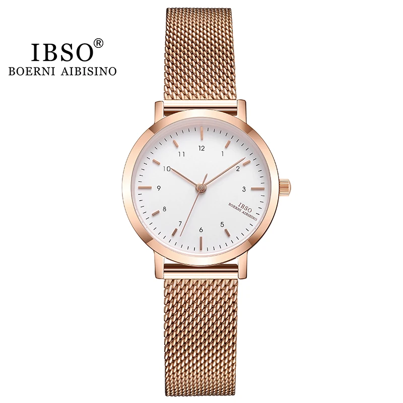 IBSO Brand Women‘s Watch Fashion Rose Gold Color Quartz Watch Femme Mesh Band Wrist Watch Japan Movement Relogio Feminino