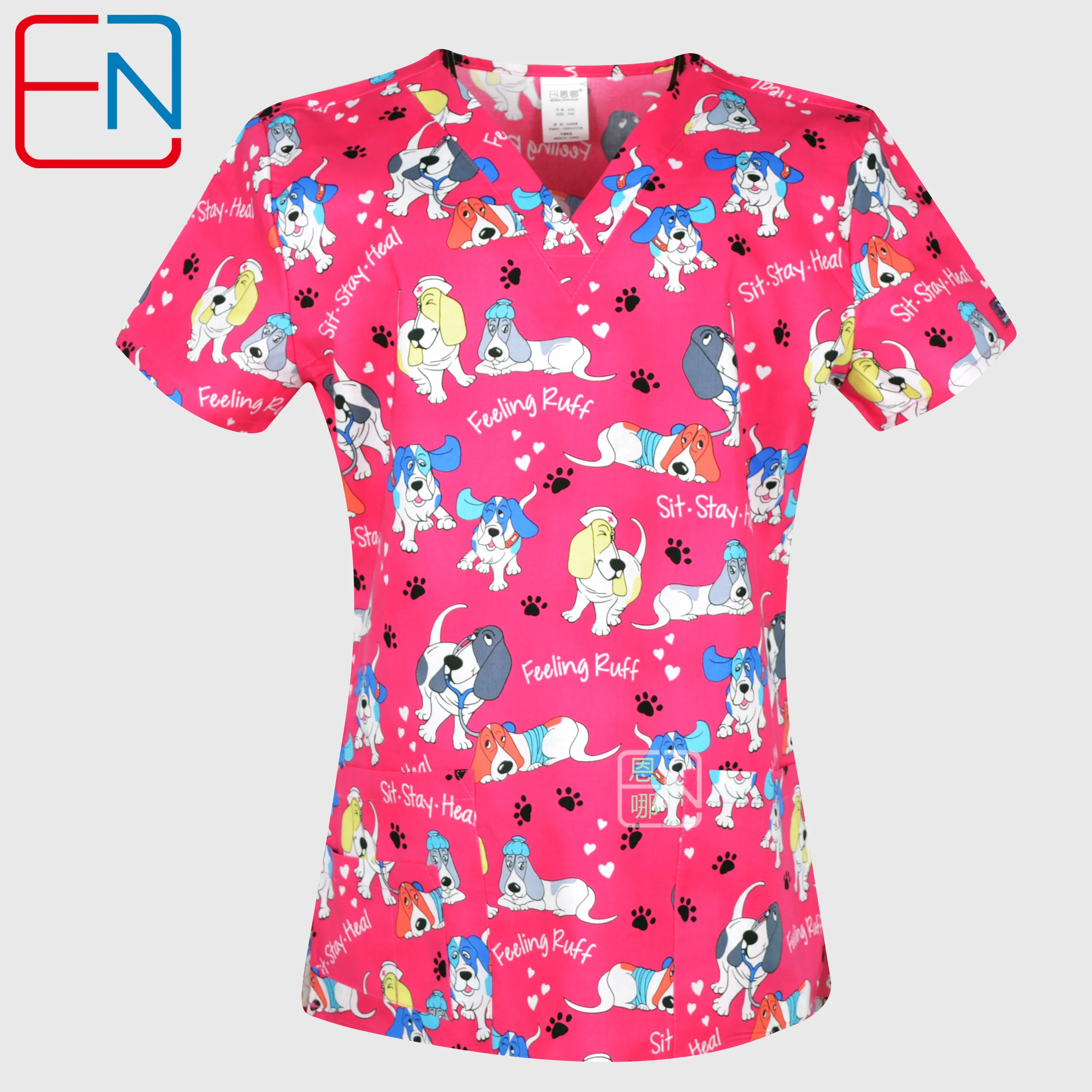 14 prints in Dogs and Cats Scrub Tops for Women Scrub Scrubs,Vet scrub Uniform In 100% Print Cotton