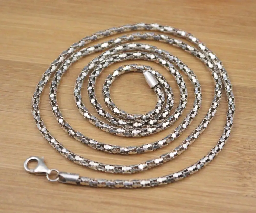 

Pure 925 Sterling Silver Necklace Width 2.8mm Hollow Pattern Link Chain Length 31.49"L About 10g For Woman