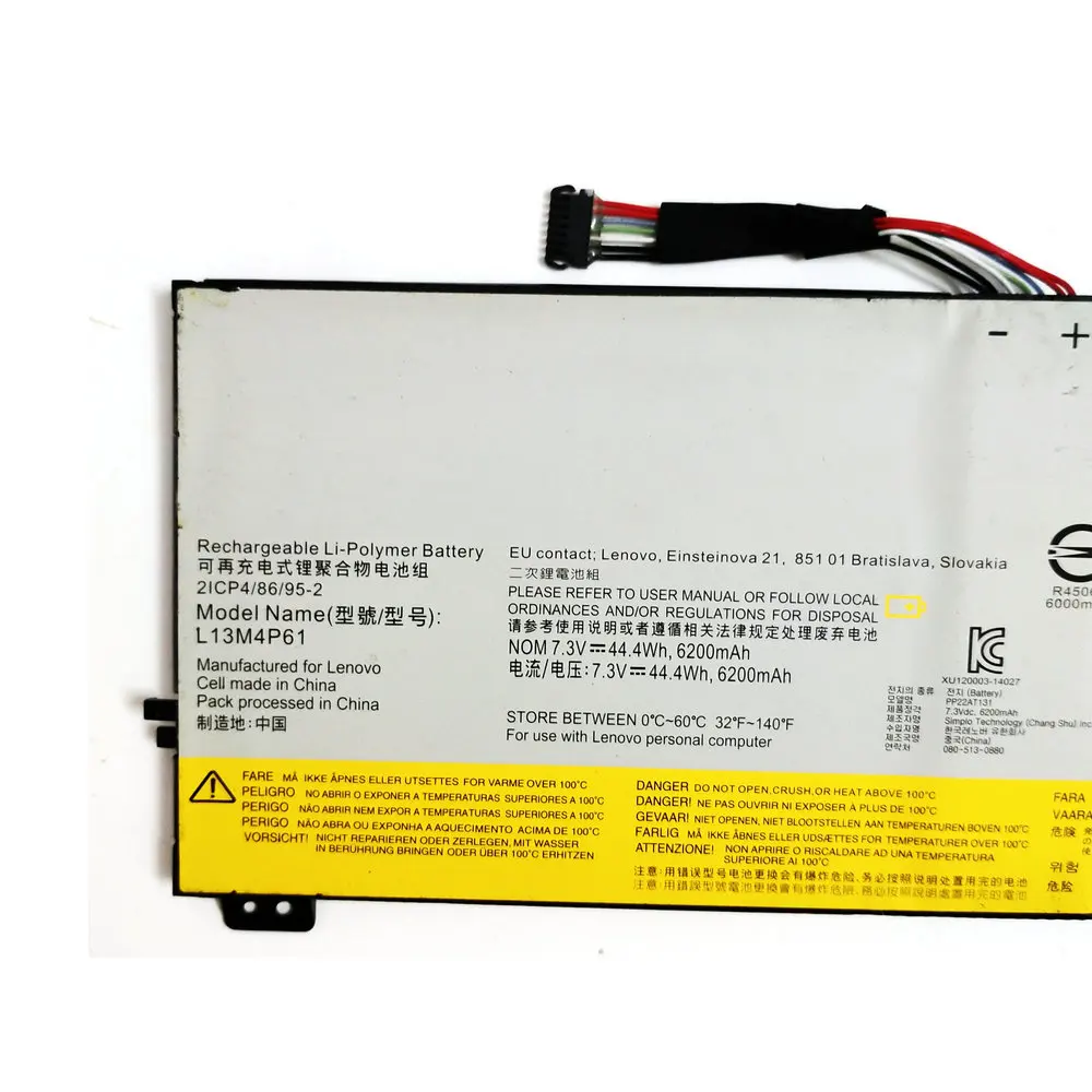 Genuine L13S4P61 L13M4P61 Laptop Battery For Lenovo ThinkPad Edge 15 80H1 15.6 2ICP3/86/94-2 7.4 V 44.4Wh 6000mAh