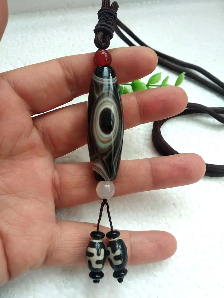 Nature chalcedony Dzi bead Pendant eye pupilla Vein Amulet Hanging Bless Talisman Heavenly eye