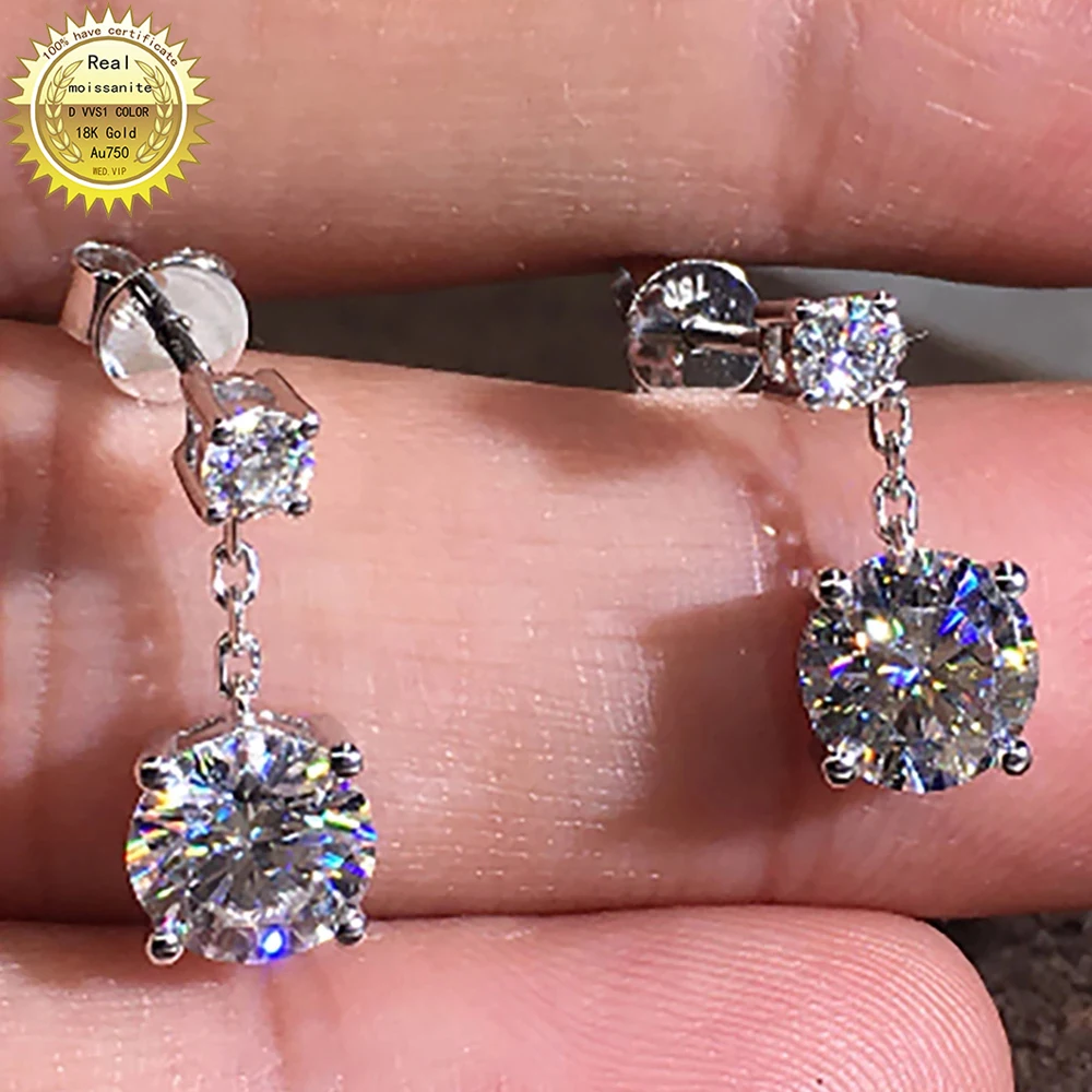 

100% 18K Gold A750 gold A pair of Earrings 1Ct 2Ct 4Ct 6Ct We only sell Best color DVVS Moissanite Earrings