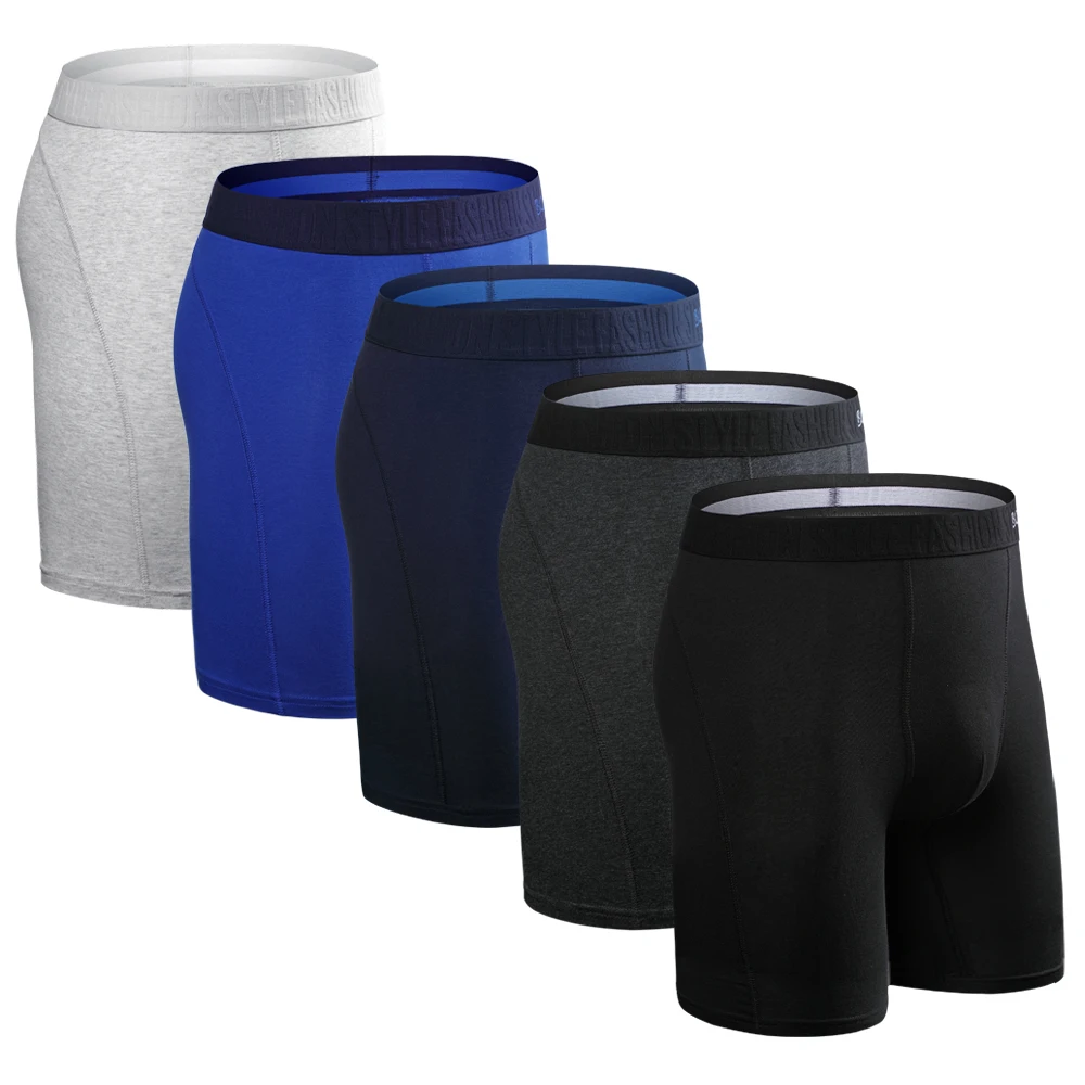 Shorts boxer de algodão para homens, cueca de perna longa, calcinha masculina, cueca sexy, marca slip, 5 peças