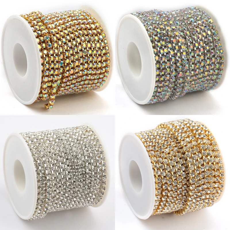 QIAO 10Yards Rhinestone Claw Chain Glitter Crystal Strass Trim Glue-On DIY Rhinestone Chain For Garment Accessories Decorations