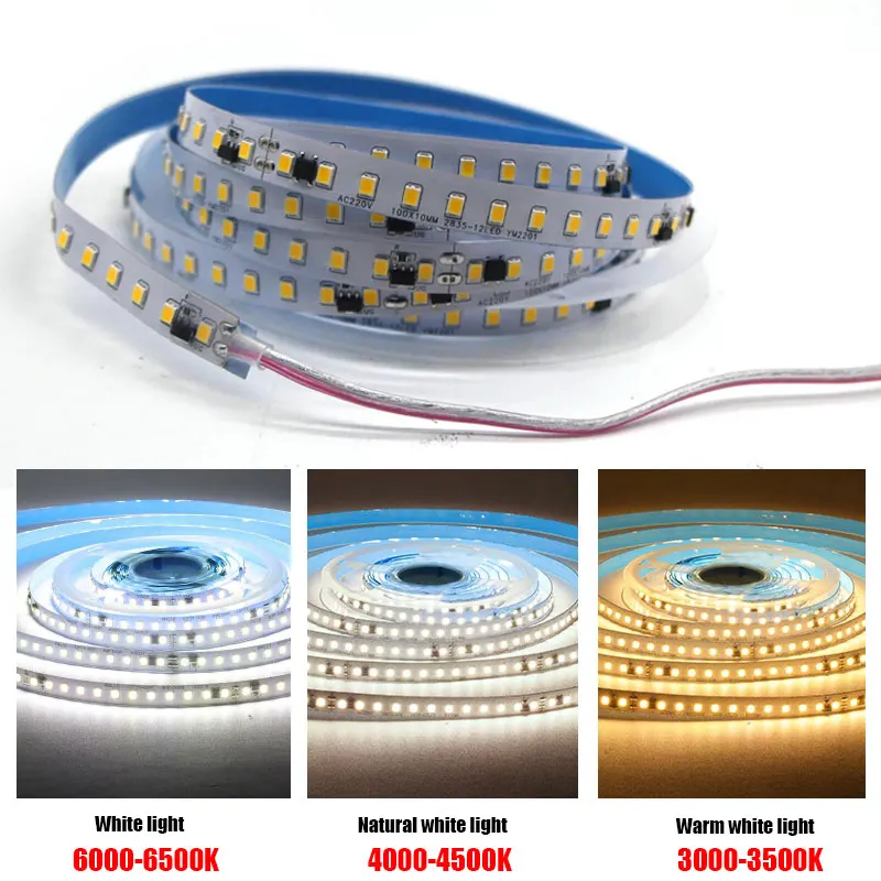 AC 220V 2835 Led Strip Light 120LED/m 5 Meters Decoration Tape Lamp White/ Warm White/ Natural White