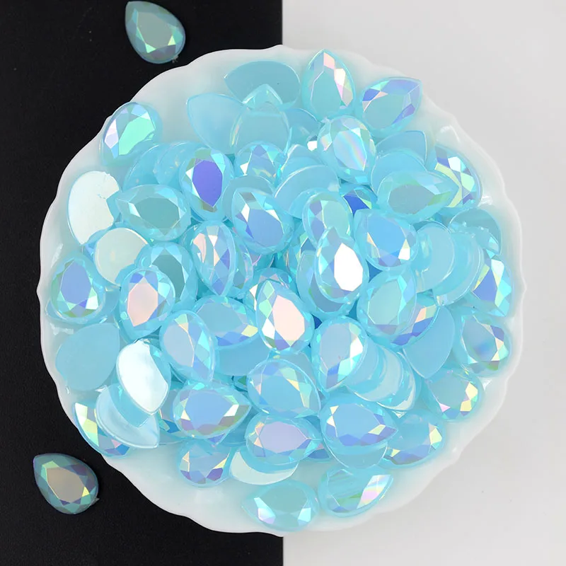 500Pcs 10*14mm Jelly Rain Drop Gemstone Droplets Flat Back Beads Acrylic Cabochons, rhinestones Jewelry Accessories For Diy