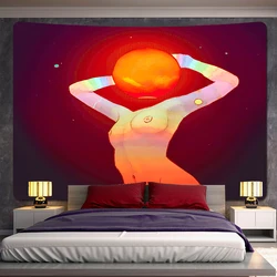 Abstract naked girl psychedelic scene home art tapestry hippie bohemian decor bedroom backdrop wall sheets