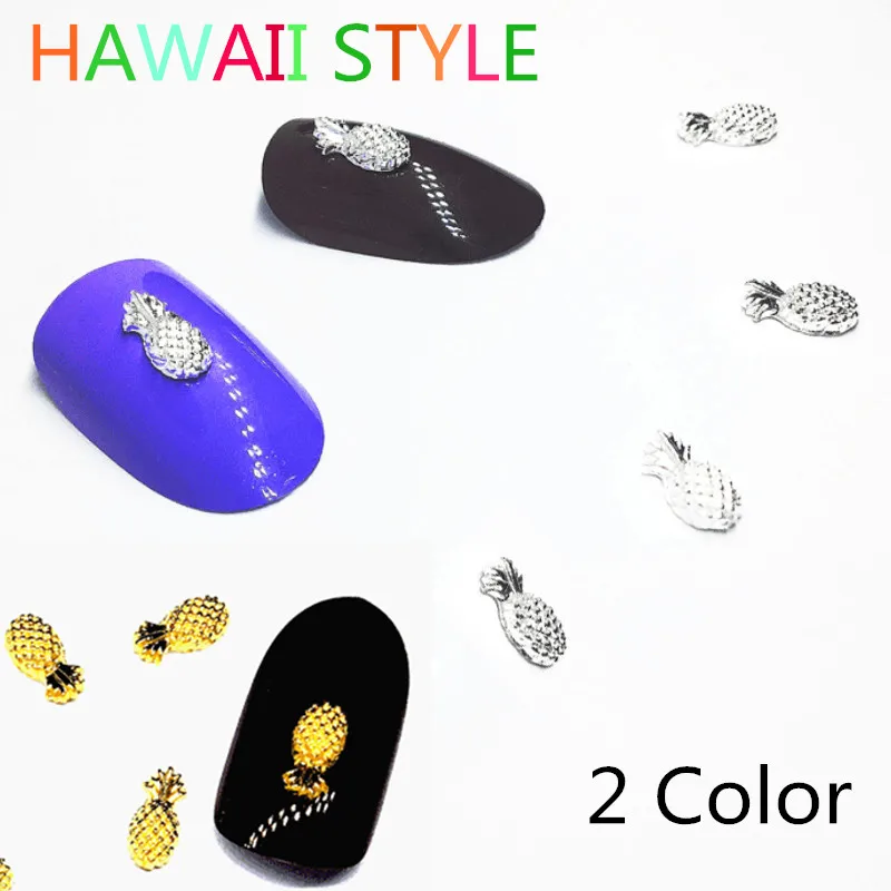 Gold/Silver Pineapple Nail Art Metal Decorations Hawaii Charms Accessoires Ananas Pistol nail design summer Fruit