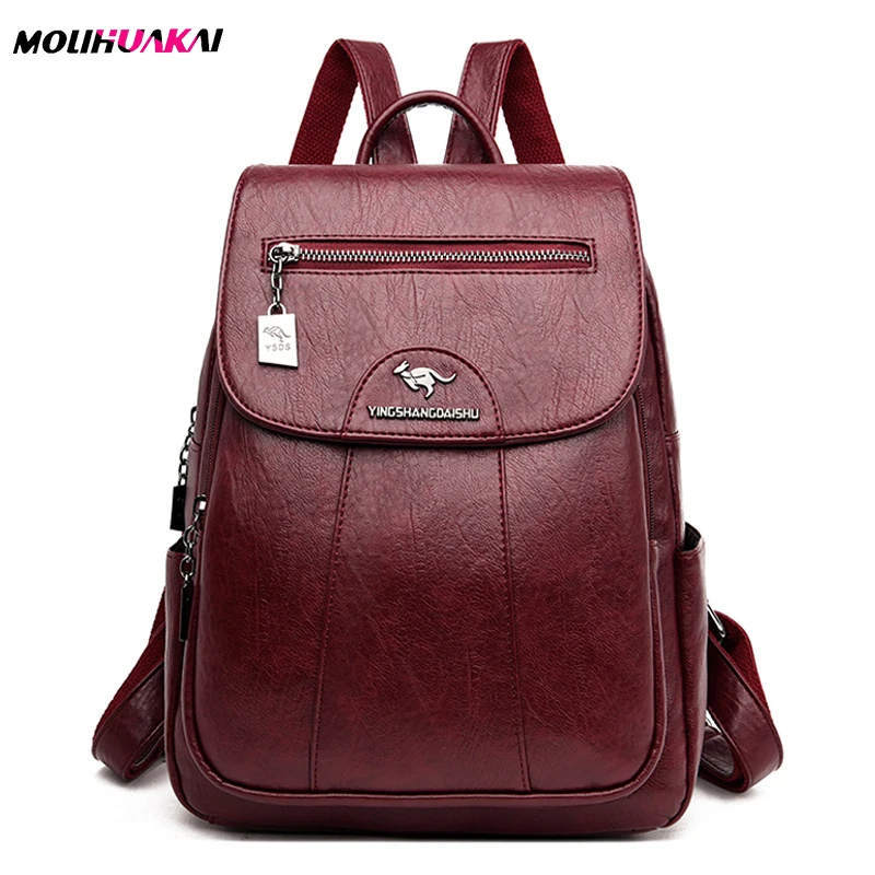 9 Color Women Soft Leather Backpacks Vintage Female Shoulder Bags Sac a Dos Casual Travel Ladies Bagpack Mochilas School Bags