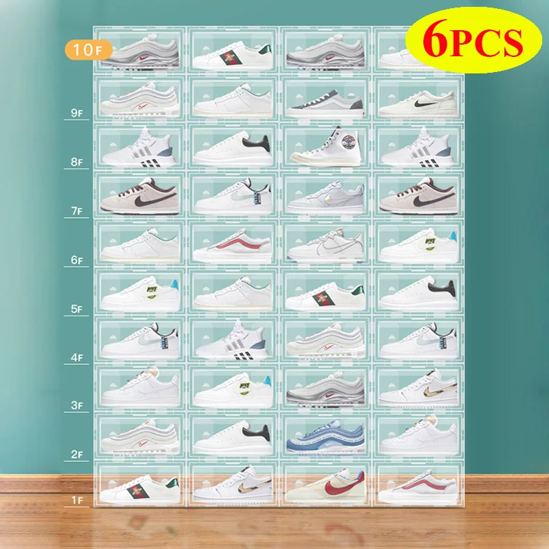 

Stackable Storage Box Shoe Rack Storage Bins Drawers Transparent Plastic Shoe Folding Combination Flip Cover Storage Organizer